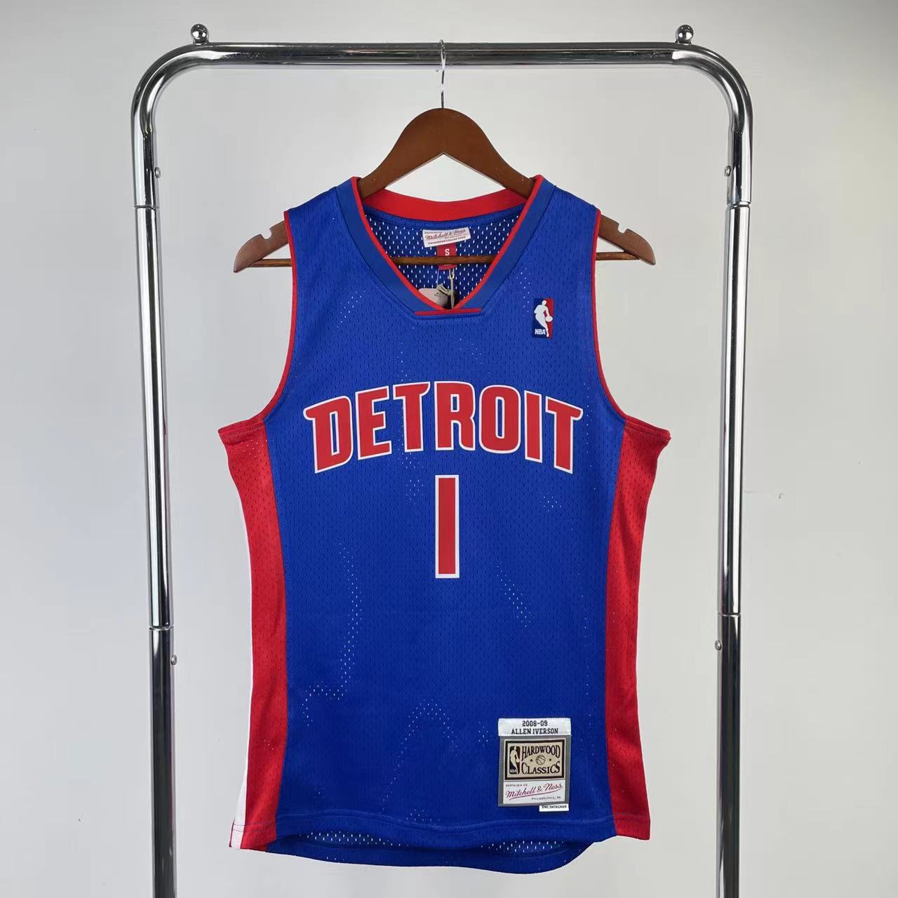 Men Detroit Pistons #1 Iverson Blue Throwback NBA Jersey->orlando magic->NBA Jersey